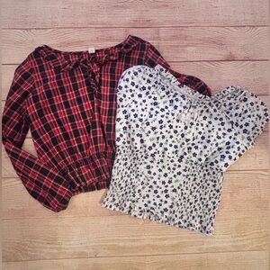 Old Navy Red Plaid and Blue Floral Kids Tops